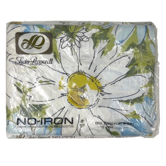 Lady Pepperell Other - Vintage Lady Pepperell Twin Flat Sheet Daisy Floral No Iron Blue Green New 70s